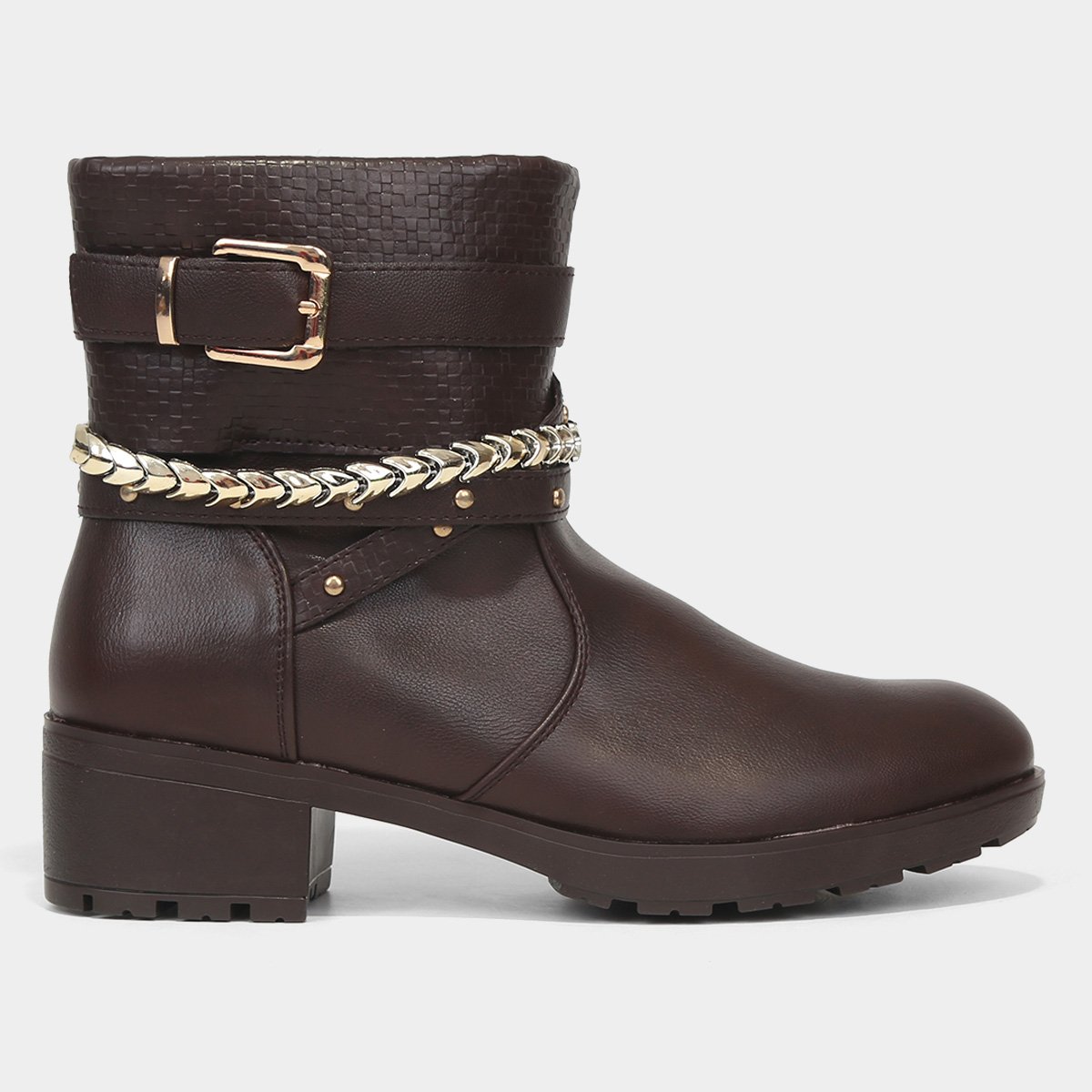 Bota Cano Curto Mooncity Tiras Tressê Feminina - Marrom Menor preço em Bota Cano Curto Mooncity Tiras Tressê Feminina - Marrom