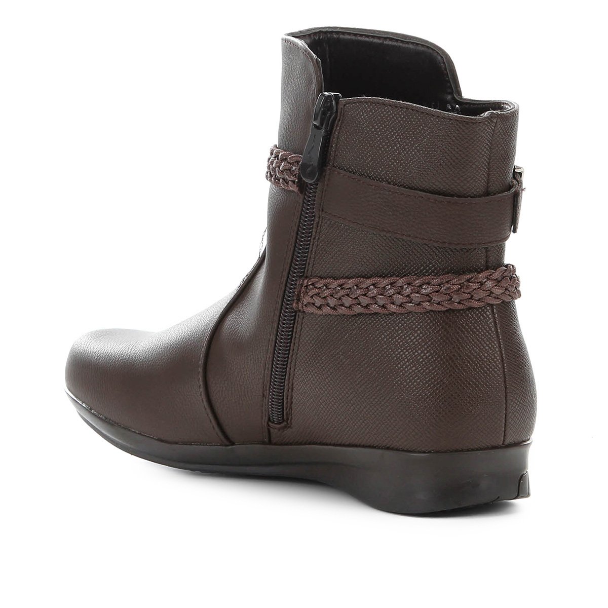 Bota Cano Curto Mooncity Tiras Tressê Fivela Feminina - Marrom | Zattini