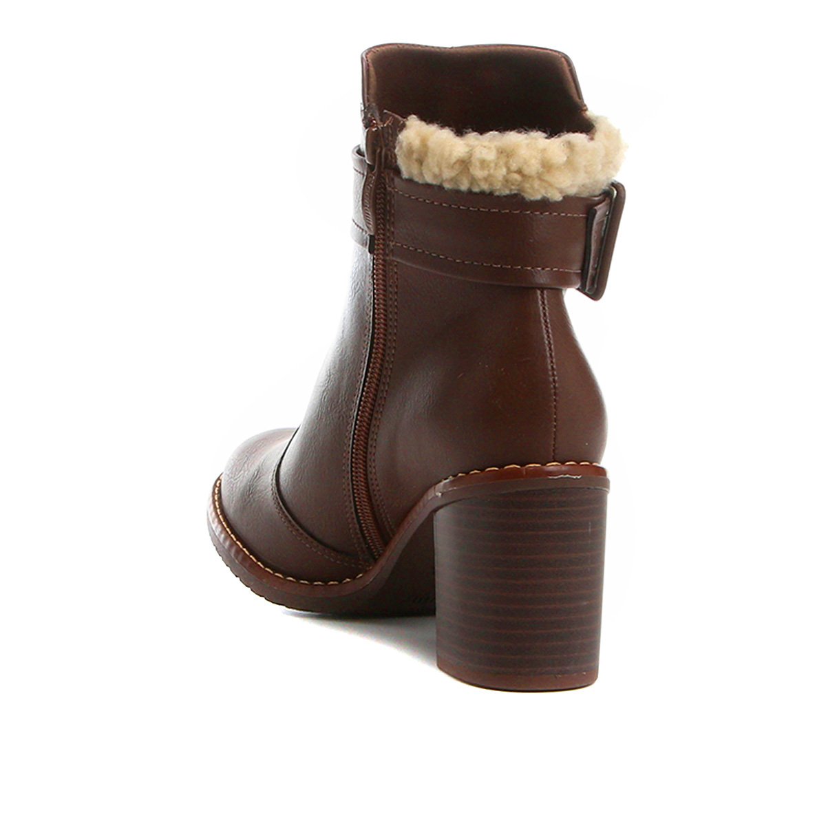 Bota Cano Curto Piccadilly Salto Grosso Pelinho Fivela Feminina Cafe Zattini Bota Cano Curto Piccadilly Salto Grosso Pelinho Fivela Feminina Cafe Zattini