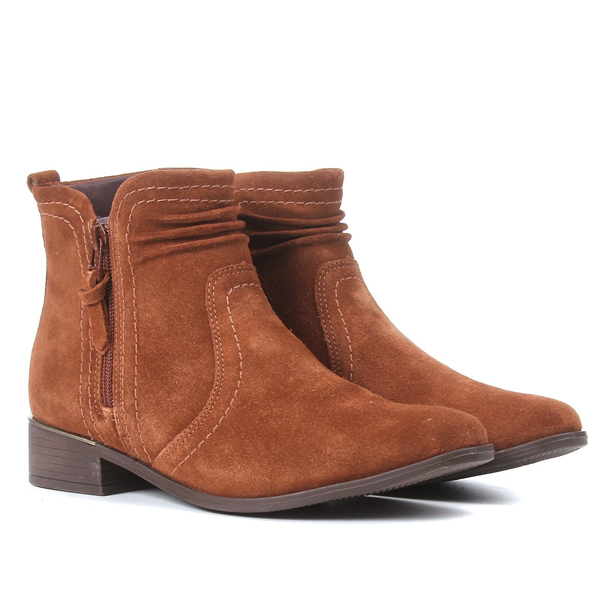Bota Cano Curto Ramarim Camurça Zíper Feminina - Caramelo Menor preço em Bota Cano Curto Ramarim Camurça Zíper Feminina - Caramelo