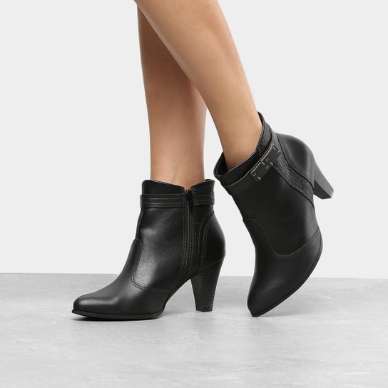 Bota Cano Curto Ramarim Salto Alto Metal Feminina - Preto