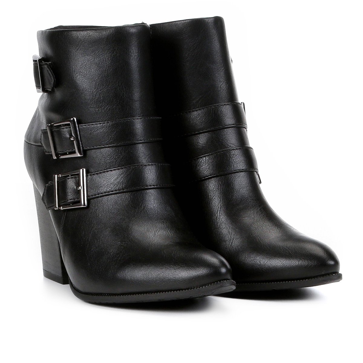 Bota Cano Curto Ramarim Salto Grosso 3 Fivelas Feminina - Preto | Zattini