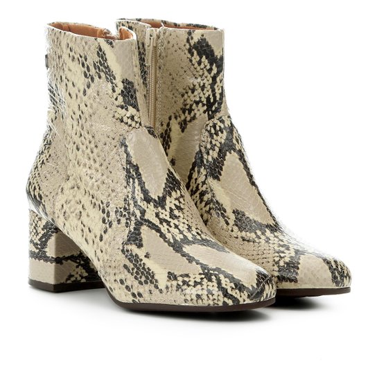 Bota Cano Curto Santa Lolla Animal Print Cobra Feminina - Bege+Preto