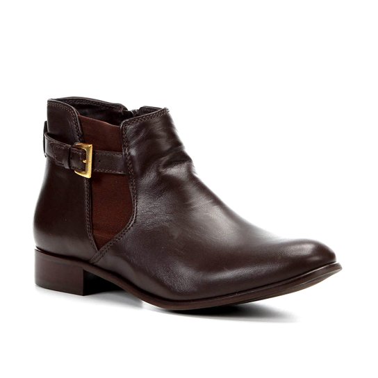 Bota Cano Curto Shoestock Fivela Elástico Feminina - Café