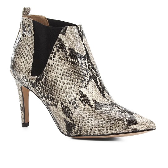 Bota Cano Curto Shoestock Salto Fino Snake Feminina - Bege
