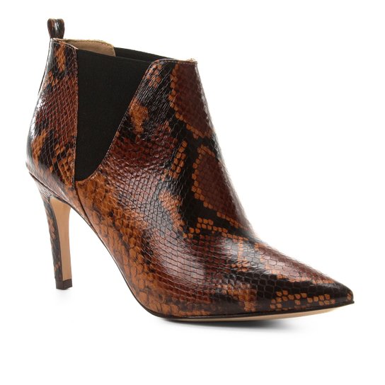 Bota Cano Curto Shoestock Salto Fino Snake Feminina - Caramelo