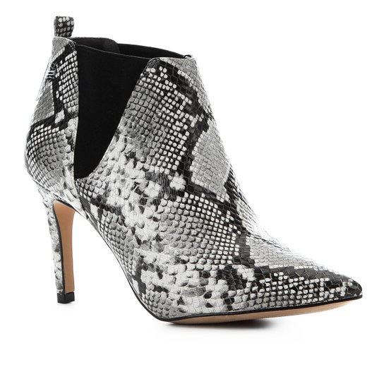 Bota Cano Curto Shoestock Salto Fino Snake Feminina - Preto+Branco