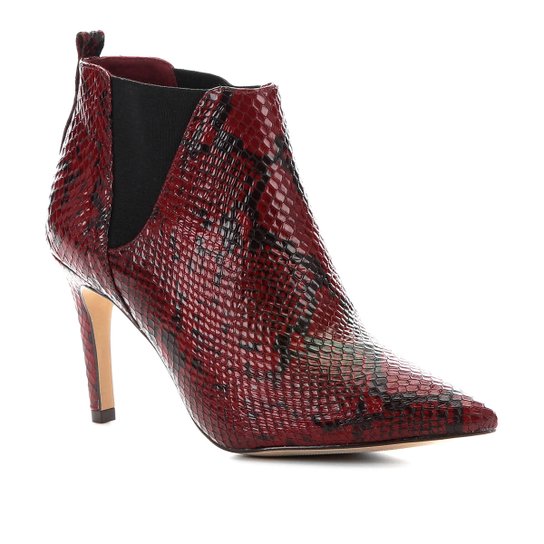 Bota Cano Curto Shoestock Salto Fino Snake Feminina - Vinho