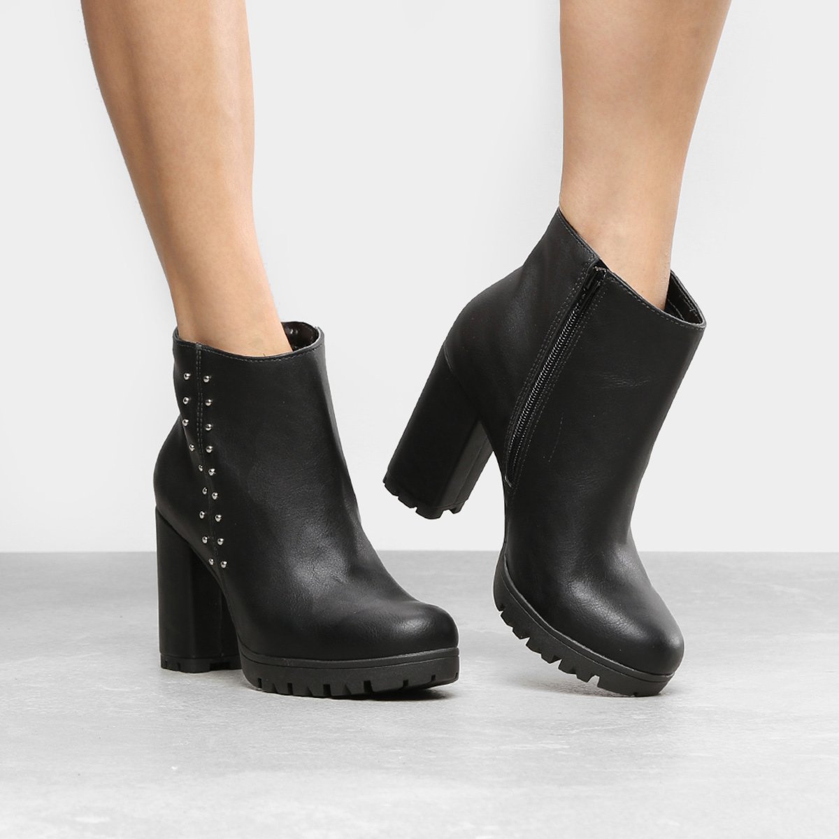 Bota Cano Curto Via Marte Tratorada Multi Cravinhos Feminina - Preto |  Zattini