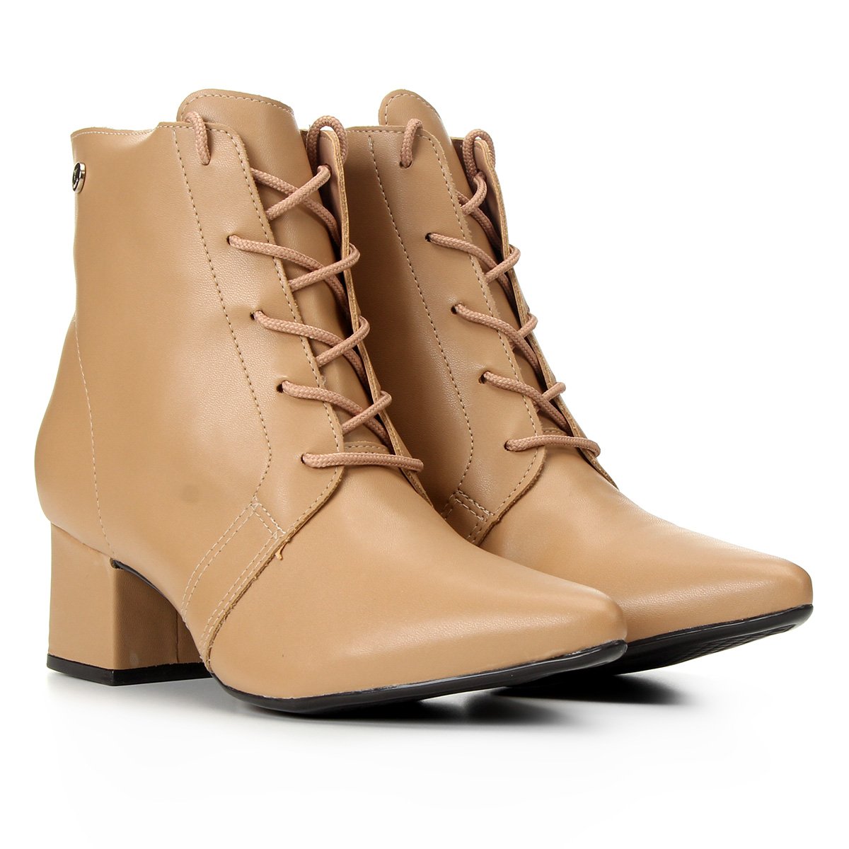 Bota Cano Curto Via Uno Bico Fino Salto Médio Amarração Feminina - Bege |  Zattini