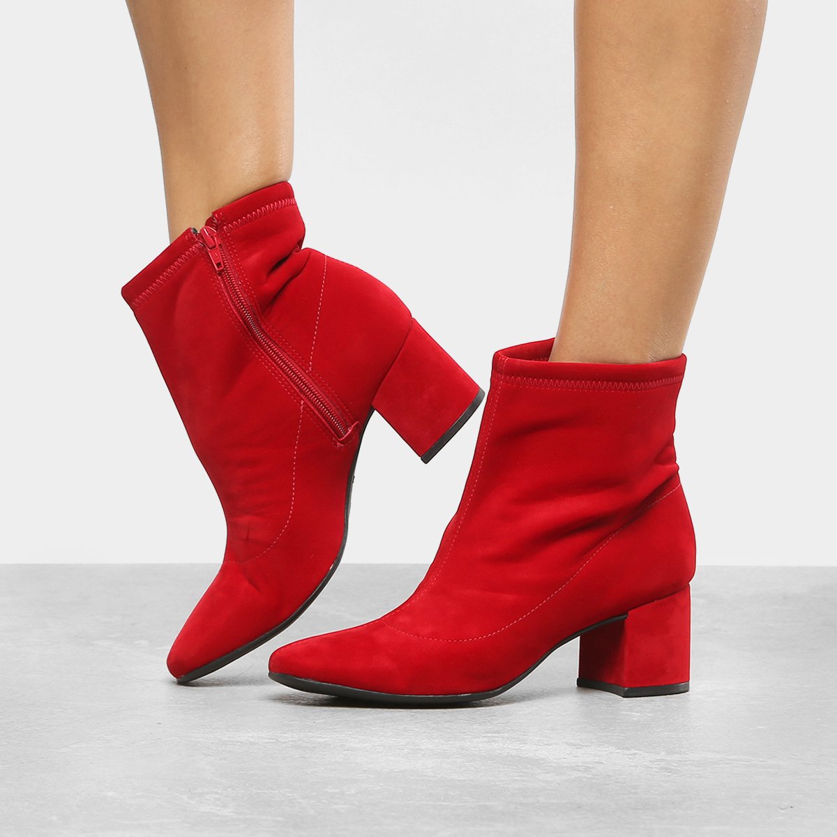 Bota Bico Quadrado Salto Bloco Bota Cano Curto Via Uno Bico Quadrado Salto Bloco Feminina | Zattini