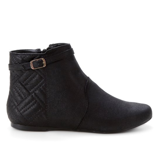 Bota Cano Curto Via Uno Flat Fivela Feminina - Preto