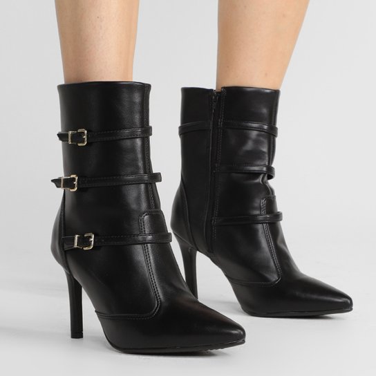 Bota Cano Curto Vizzano Bico Fino Fivelas Feminina