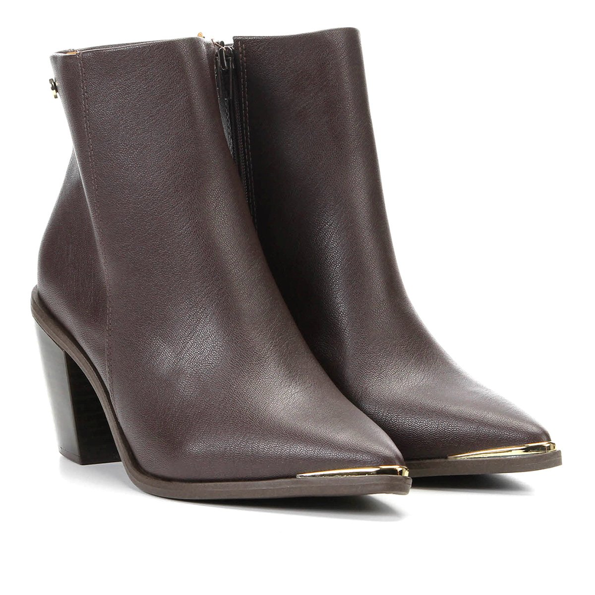 Bota Cano Curto Vizzano Bico Fino Metal Feminina - Café Menor preço em Bota Cano Curto Vizzano Bico Fino Metal Feminina - Café