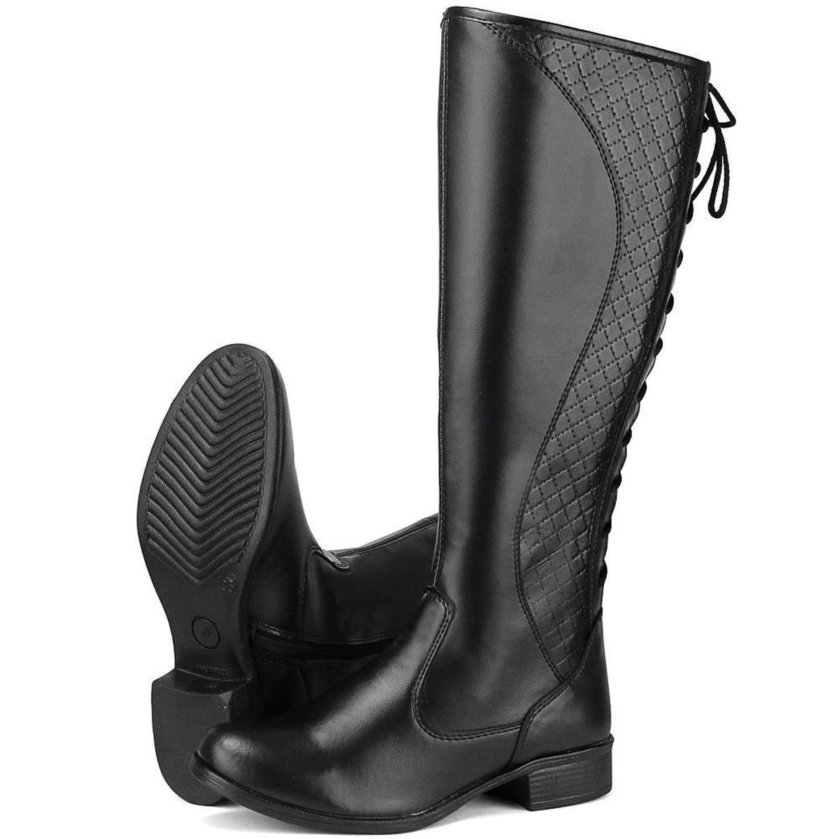 Bota Cano Longo Feminina Montaria Salto Baixo Cadarço Sapatofran - Preto Menor preço em Bota Cano Longo Feminina Montaria Salto Baixo Cadarço Sapatofran - Preto