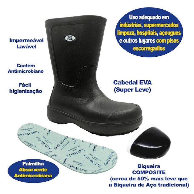Bota Cano Longo SoftWorks Antiderrapante Super Grip Para Limpeza EVA BB86