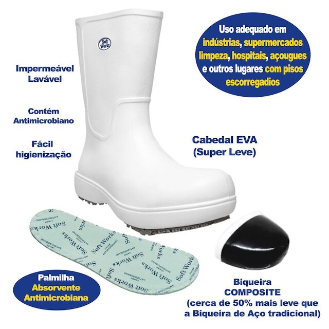 Bota Cano Longo SoftWorks Antiderrapante Super Grip Para Limpeza EVA BB86