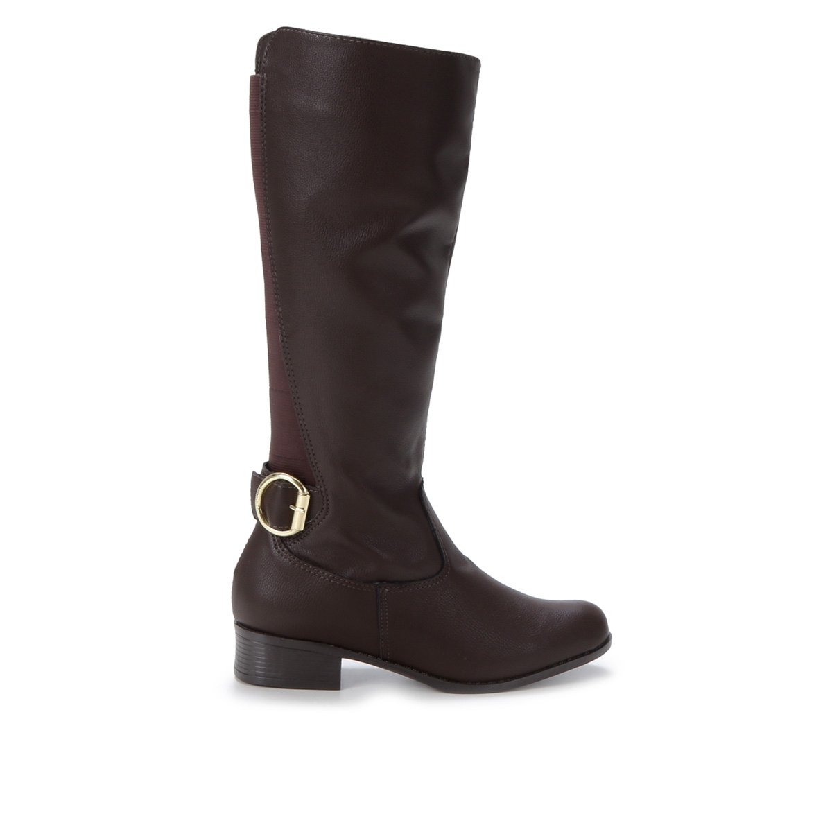 Bota Cano Longo Via Uno Fivela Feminina - Marrom Menor preço em Bota Cano Longo Via Uno Fivela Feminina - Marrom