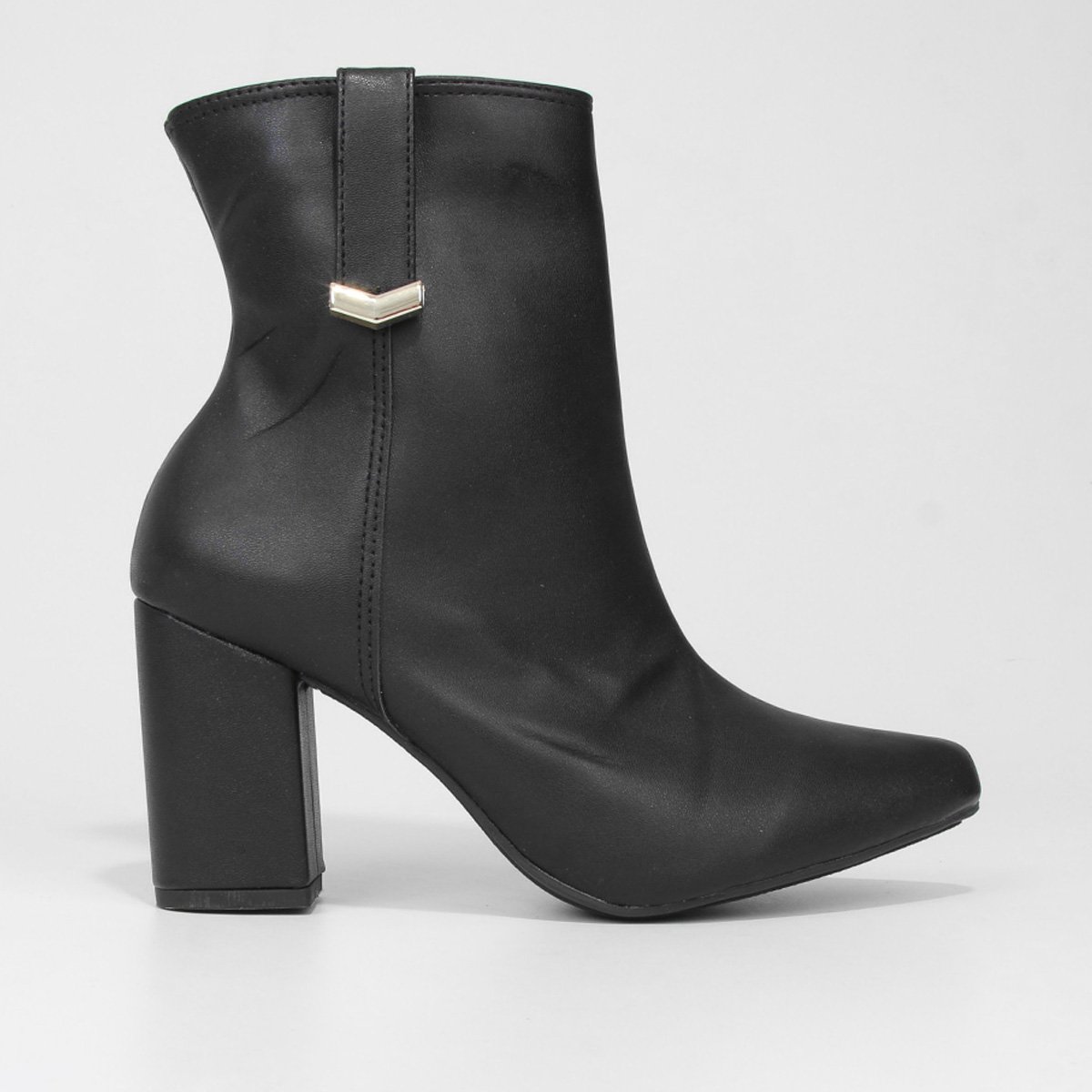 Bota Cano Médio Griffe Lisa Salto Bloco Feminina - Preto Menor preço em Bota Cano Médio Griffe Lisa Salto Bloco Feminina - Preto