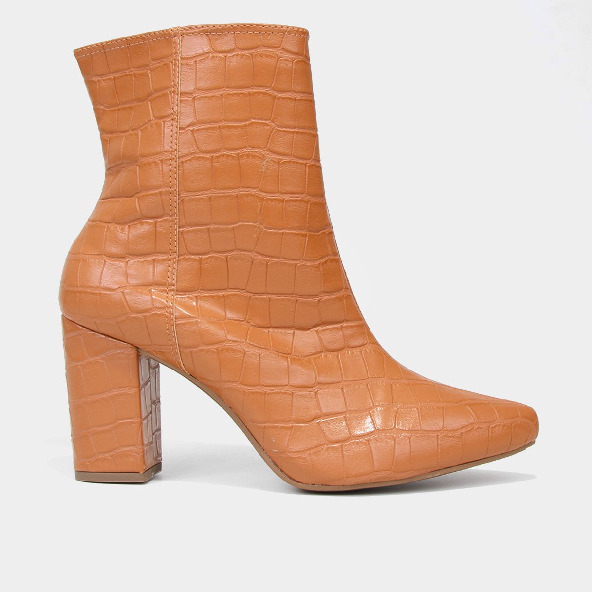 Bota Cano Médio Griffe Salto Alto Croco Feminina - Caramelo Menor preço em Bota Cano Médio Griffe Salto Alto Croco Feminina - Caramelo