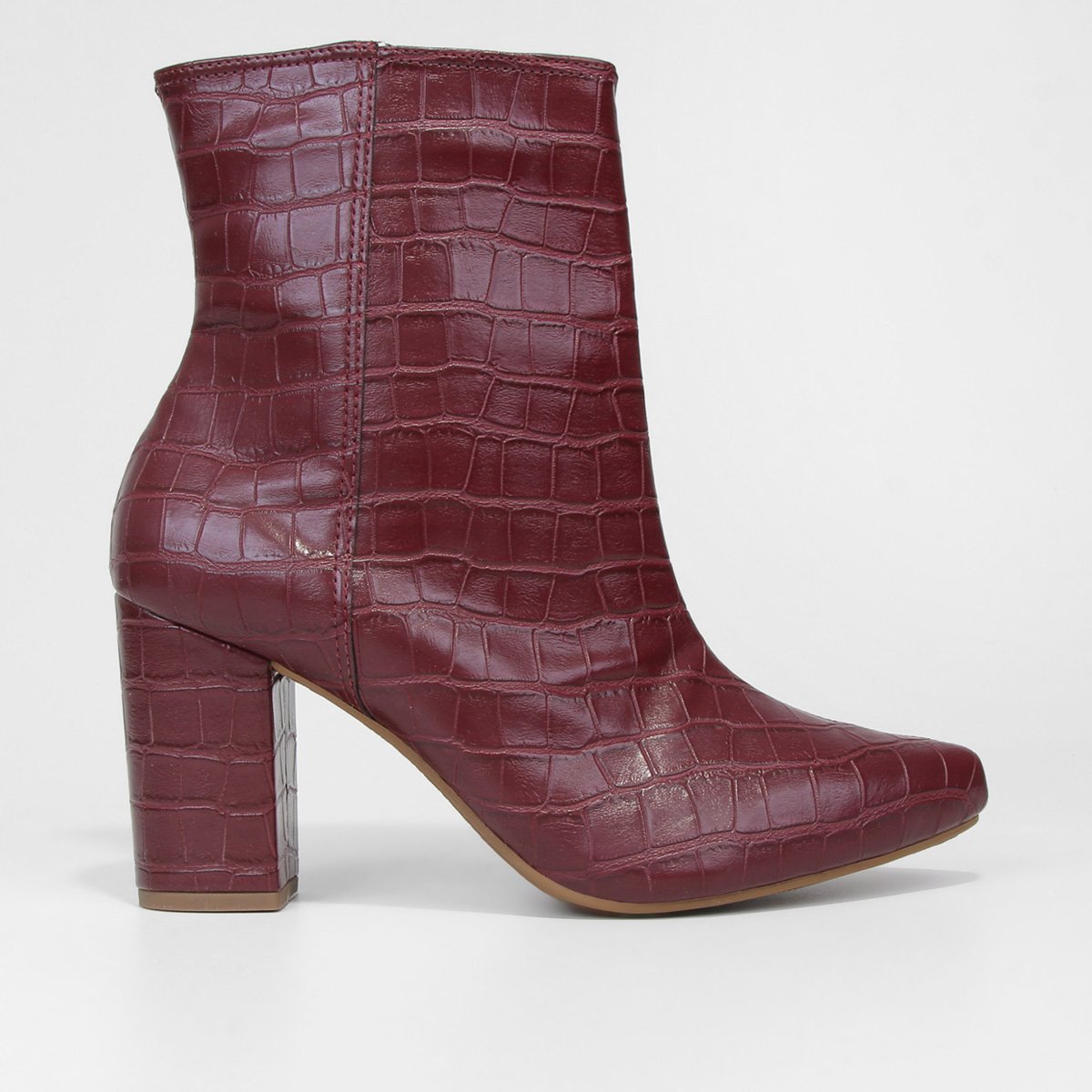 Bota Cano Médio Griffe Salto Alto Croco Feminina - Vinho Menor preço em Bota Cano Médio Griffe Salto Alto Croco Feminina - Vinho