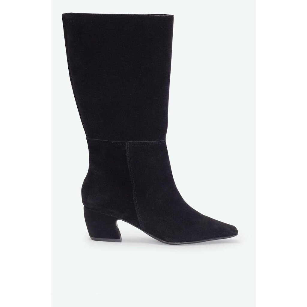 Bota Cano Médio Salto 5cm Camurção Soho com Zíper Bico Quadrado Elegante Confortável