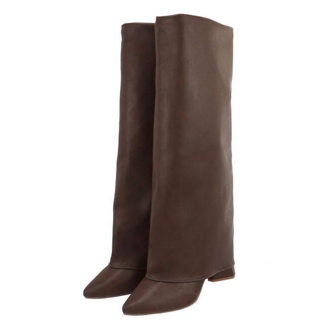 Bota Capa Cano Alto Com Bico Fino Marrom