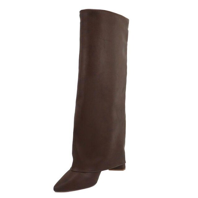 Bota Capa Cano Alto Com Bico Fino Marrom