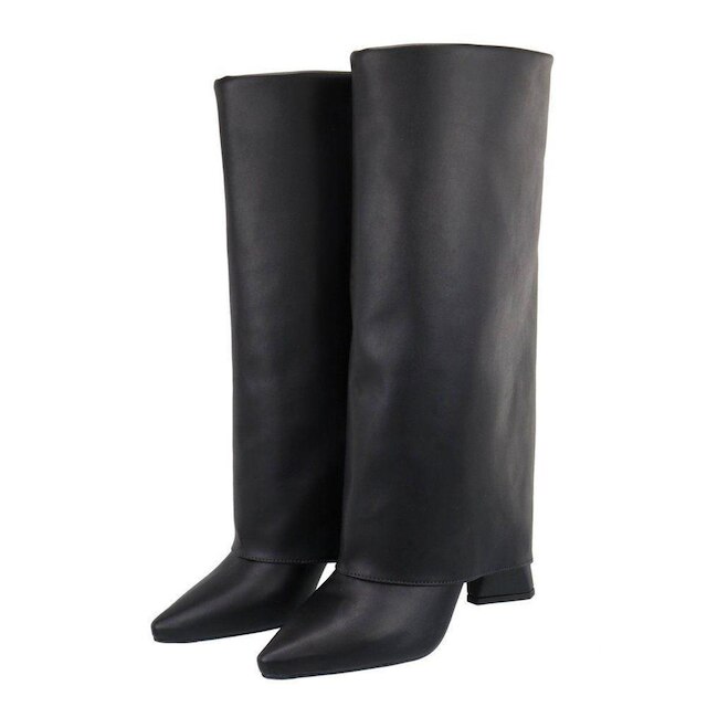 Bota Capa Cano Alto Com Bico Fino Preto