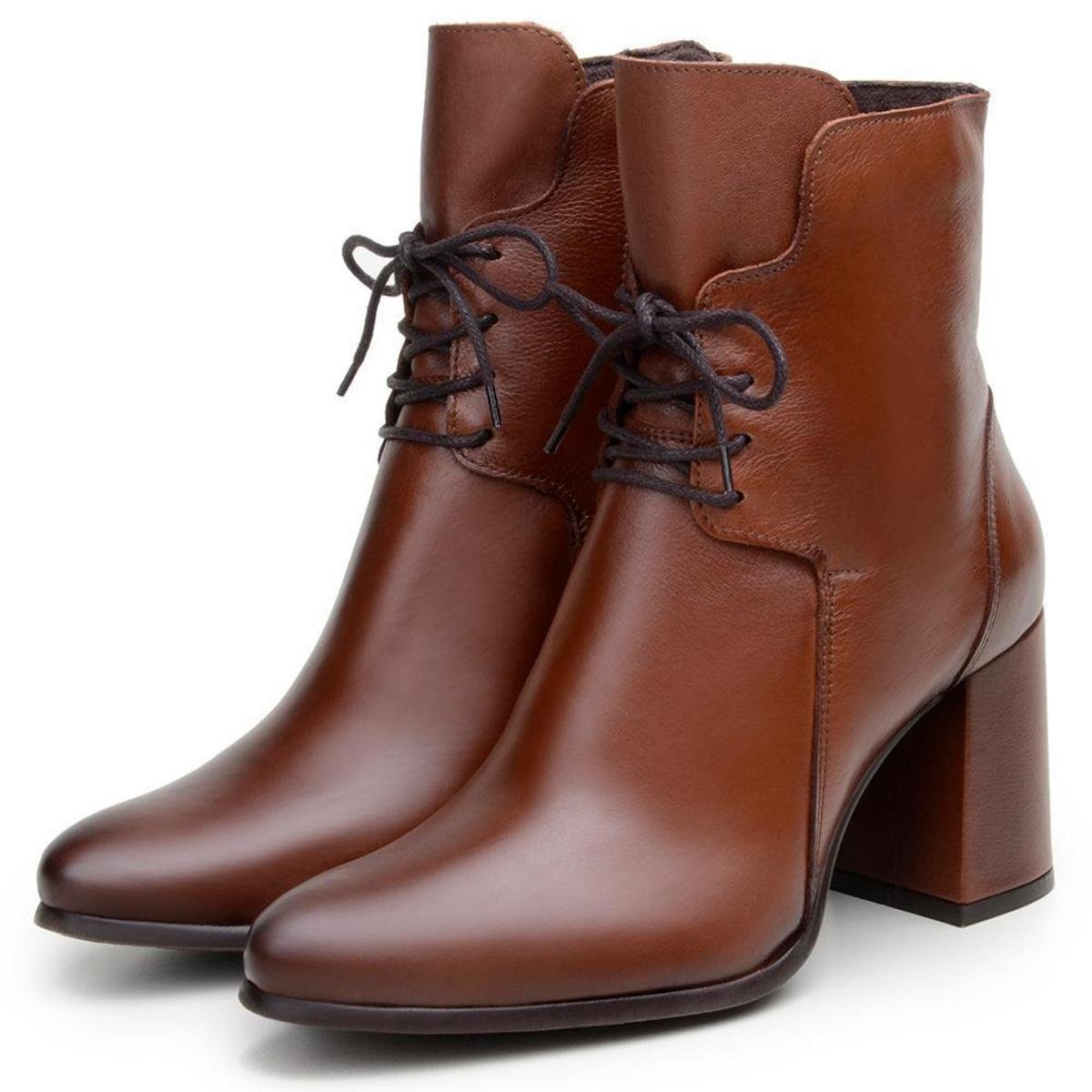 Bota Casual Couro Bico Fino Cano Curto Feminina - Marrom Menor preço em Bota Casual Couro Bico Fino Cano Curto Feminina - Marrom