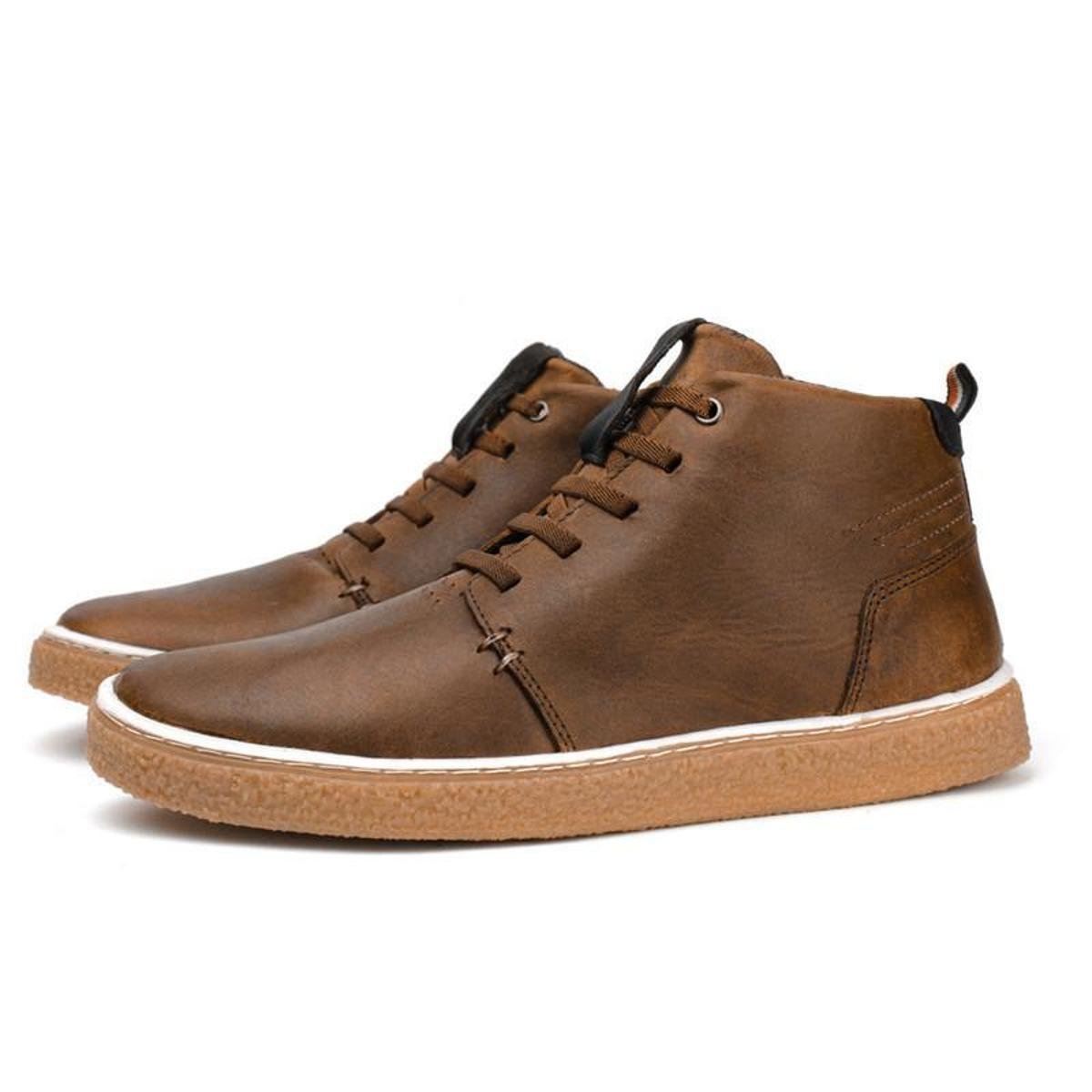 Bota Casual Couro Masculina Solado Natural Borracha Amaração Cano Curto Confortável Básica Marrom Menor preço em Bota Casual Couro Masculina Solado Natural Borracha Amaração Cano Curto Confortável Básica Marrom