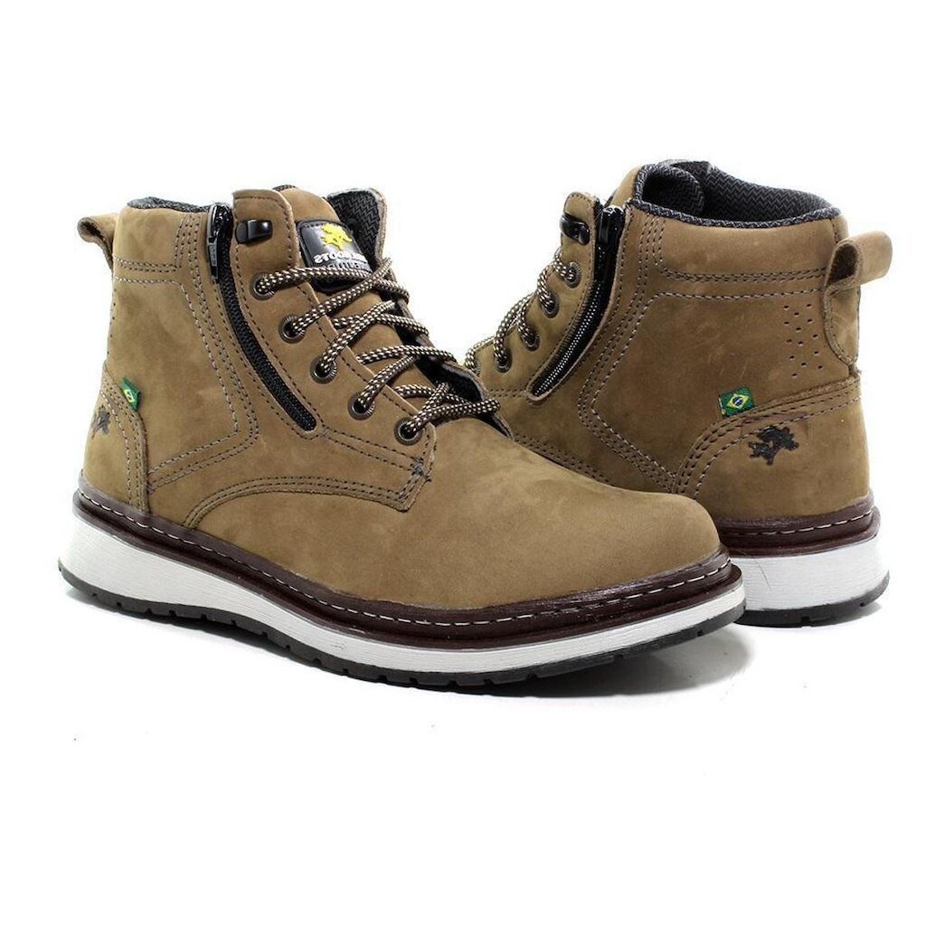 Bota Casual Couro Zíper Calce Fácil Macia Conforto Masculina
