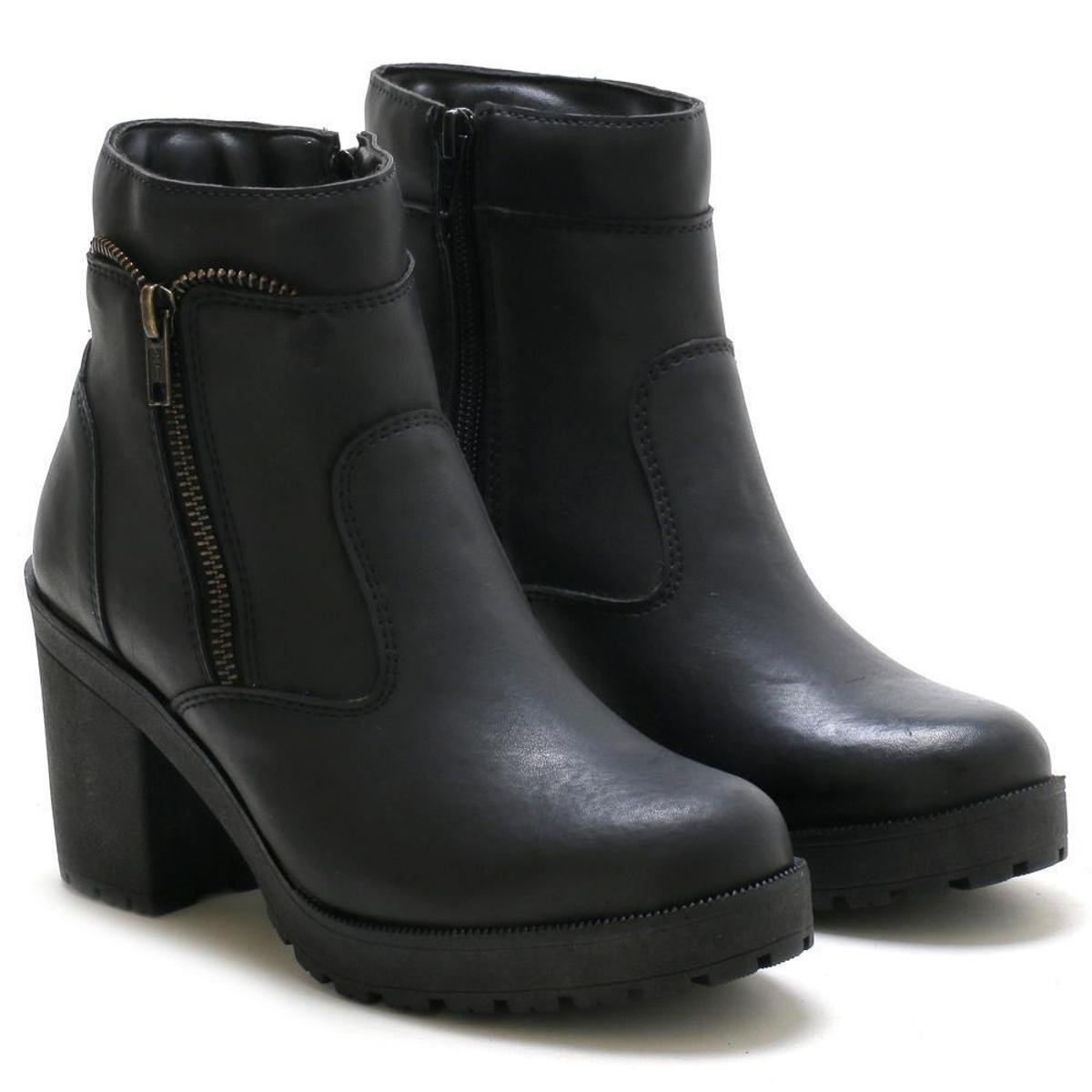 Bota Casual Feminina Tratorada Zíper Cano Curto Conforto - Preto Menor preço em Bota Casual Feminina Tratorada Zíper Cano Curto Conforto - Preto