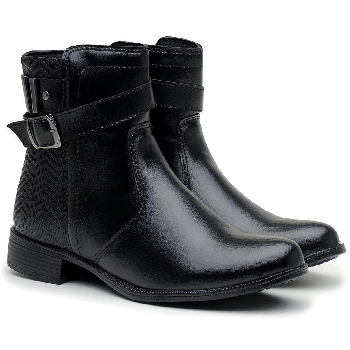 Bota Casual Feminina Zíper Salto Baixo Preta - Preto Menor preço em Bota Casual Feminina Zíper Salto Baixo Preta - Preto