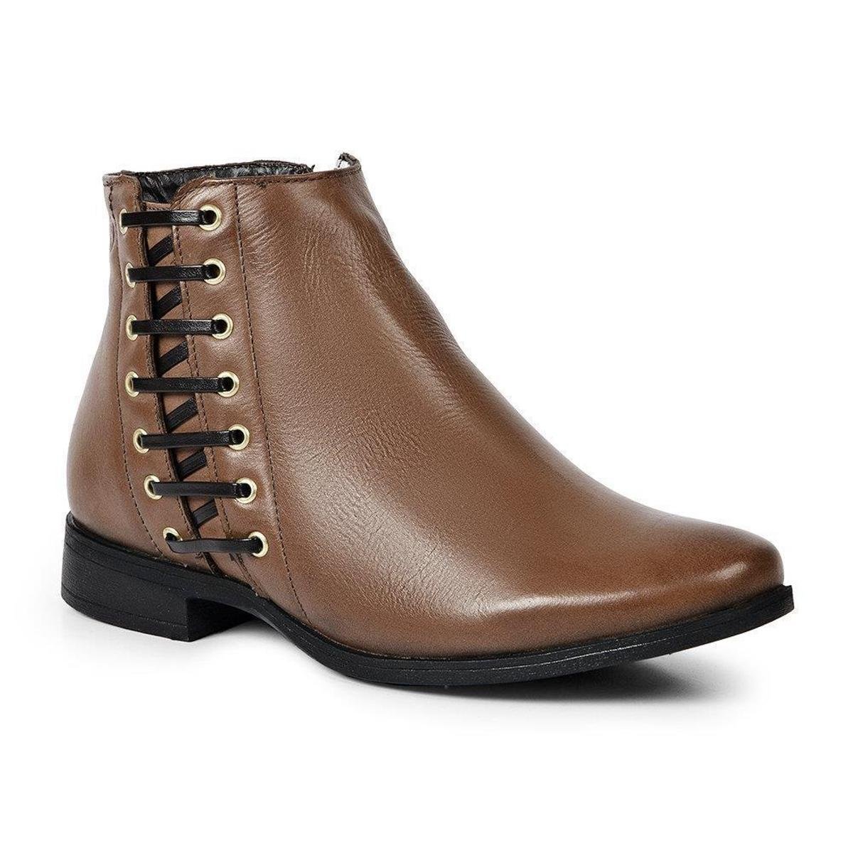 Bota Casual Kader Woman Feminina Couro Cano Curto Zíper - Marrom Claro Menor preço em Bota Casual Kader Woman Feminina Couro Cano Curto Zíper - Marrom Claro