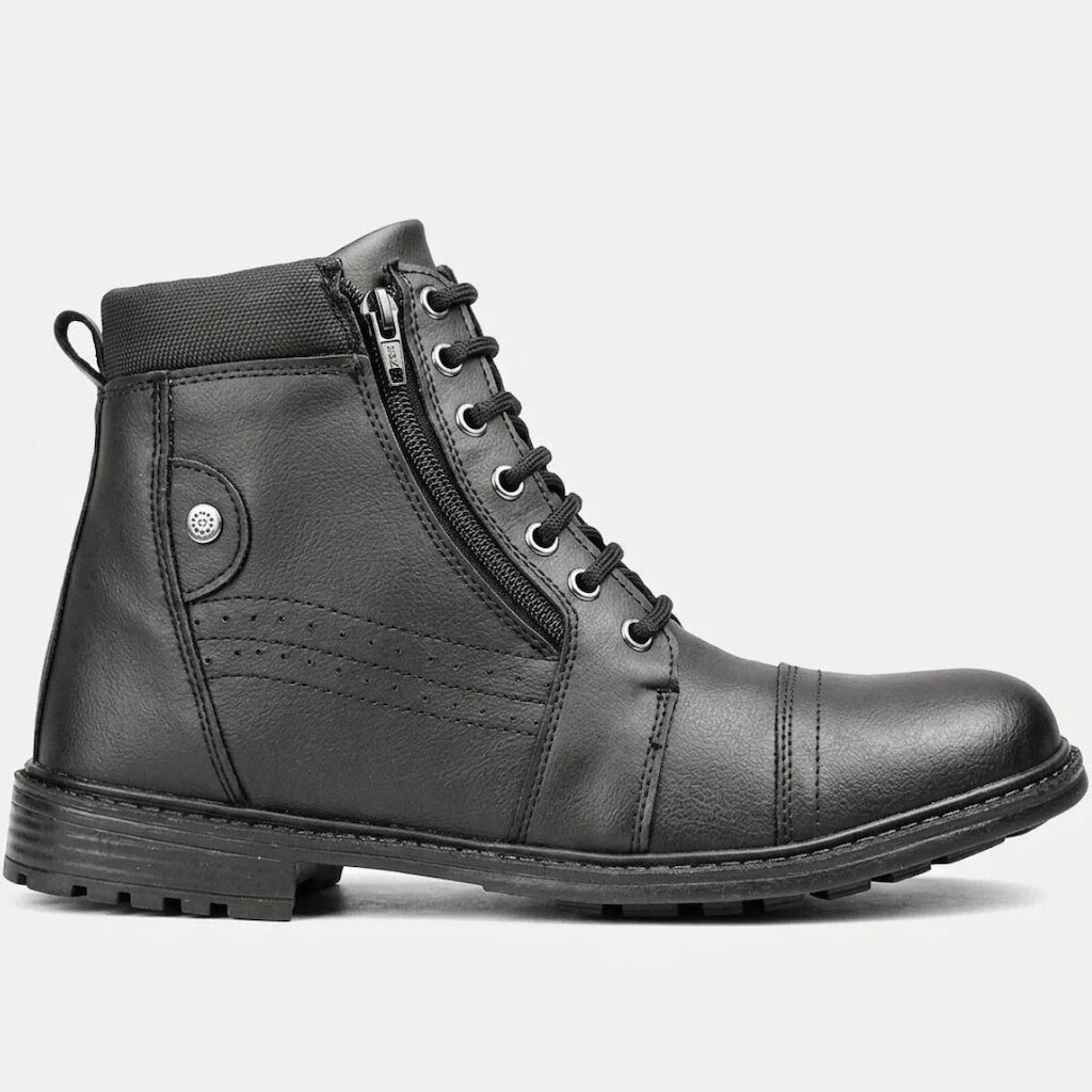 Bota Casual Masculina Cano Baixo Sapatofran Cadarço Zíper Conforto Dia a Dia