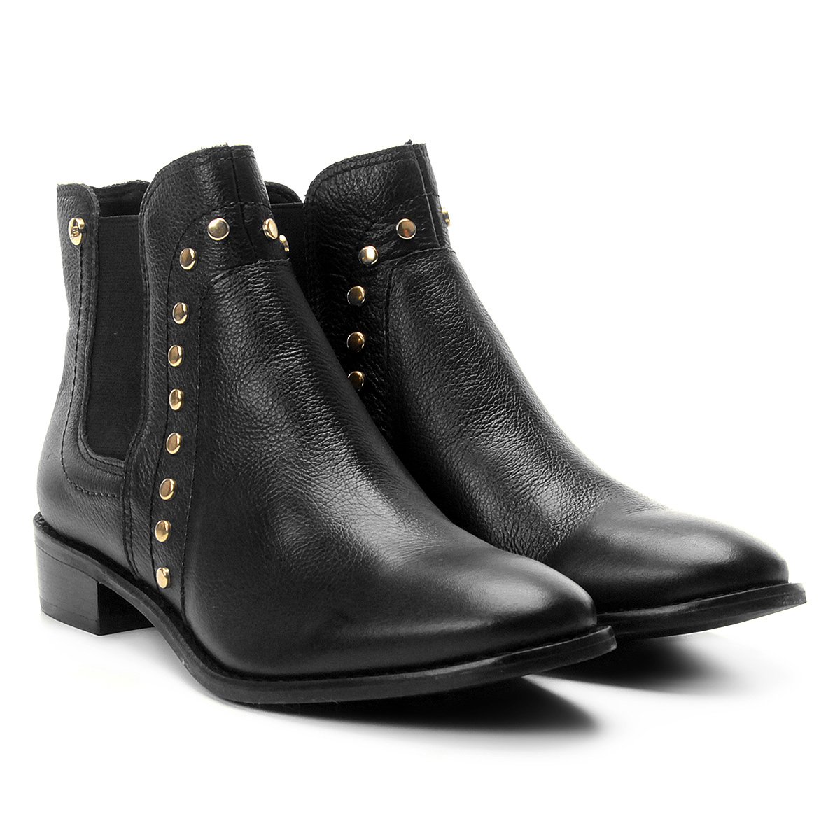 Bota Chelsea Couro Jorge Bischoff Aplique Tachas Feminina - Preto Menor preço em Bota Chelsea Couro Jorge Bischoff Aplique Tachas Feminina - Preto