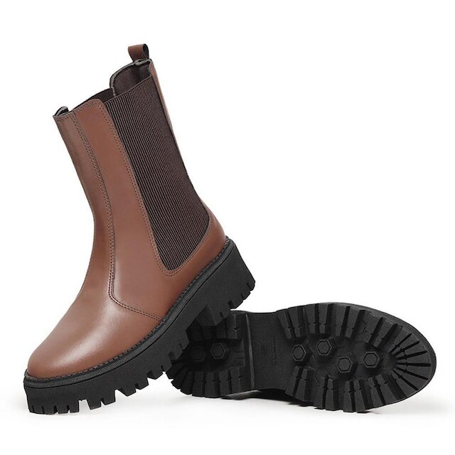 Bota Chelsea Feminina Cano Alto Plataforma Tratorada Moderno