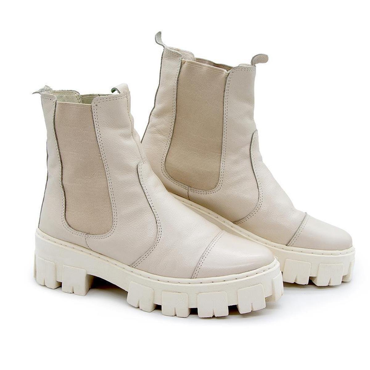 Bota Chelsea Feminina Couro Tratorada Cano Médio Estilo Menor preço em Bota Chelsea Feminina Couro Tratorada Cano Médio Estilo
