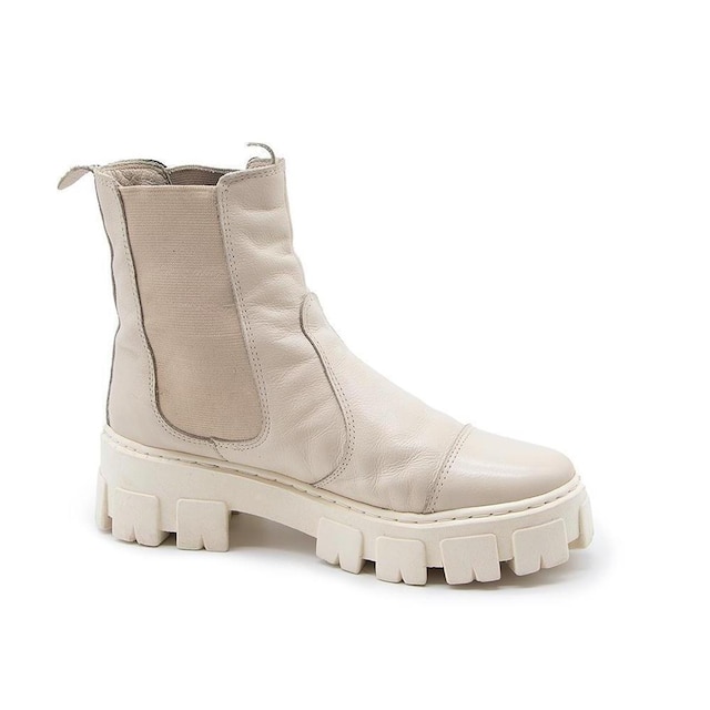Bota Chelsea Feminina Couro Tratorada Cano Médio Estilo