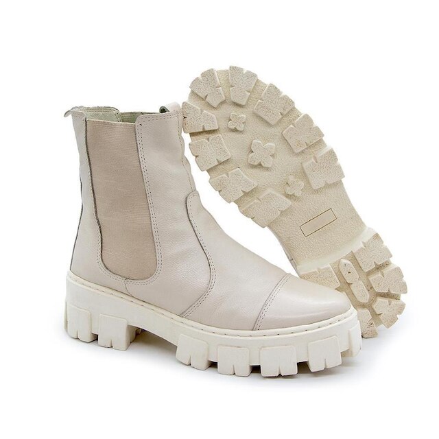 Bota Chelsea Feminina Couro Tratorada Cano Médio Estilo