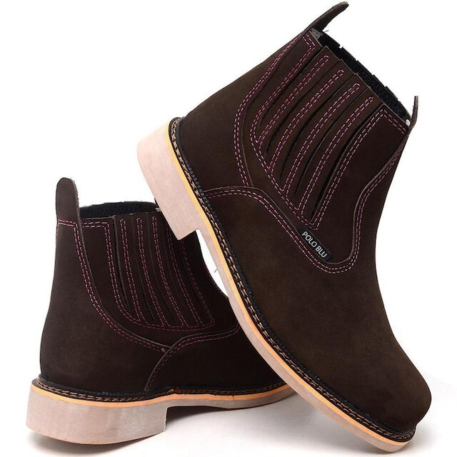 Bota Chelsea Feminina Nobuck Bico Quadrado Lisa Conforto
