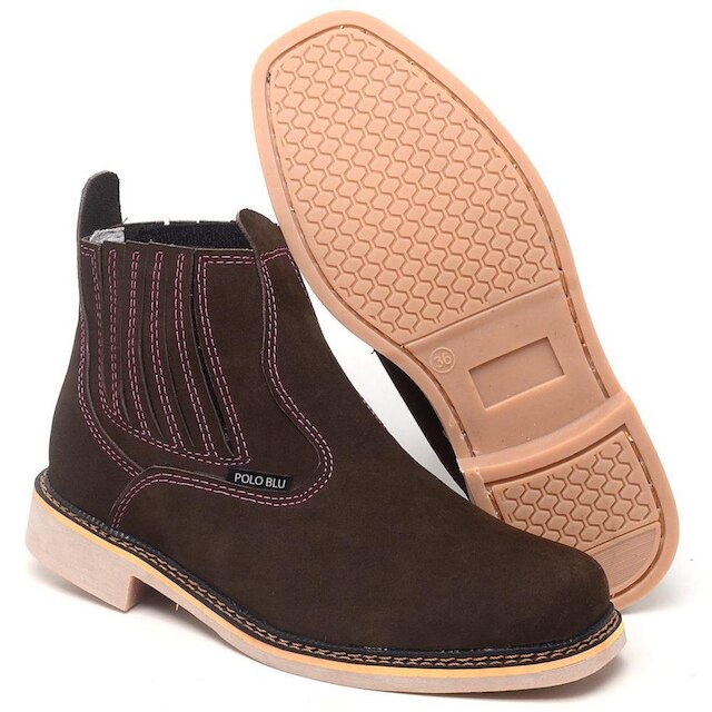 Bota Chelsea Feminina Nobuck Bico Quadrado Lisa Conforto