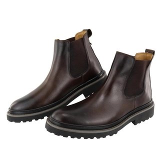 Bota Chelsea Masculina Couro Elastico Lateral Palmilha Gel Forrada Solado Borracha Puxador Traseiro