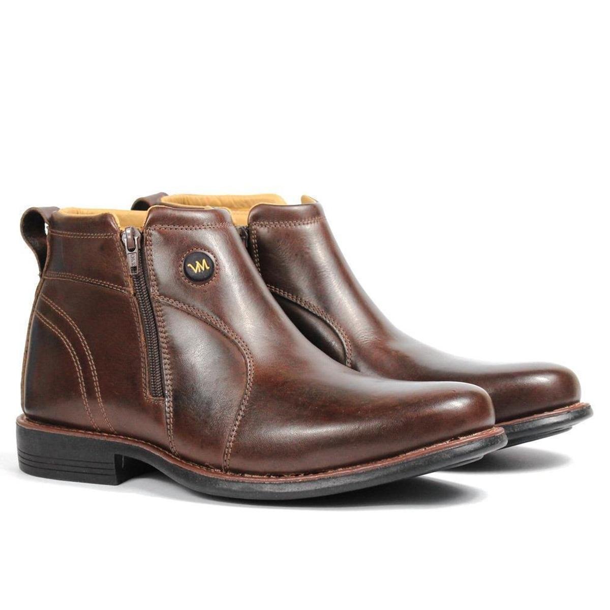 Bota Chelsea Masculina Couro Verniz Cano Médio Zíper Casual - Marrom Menor preço em Bota Chelsea Masculina Couro Verniz Cano Médio Zíper Casual - Marrom