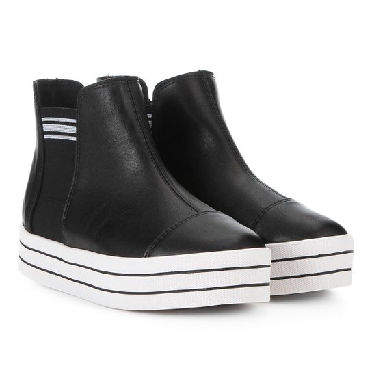 Bota Chelsea Moleca Florenza Flatform - Preto+Branco