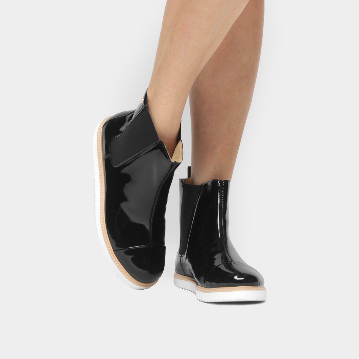 bota chelsea petite jolie verniz preta