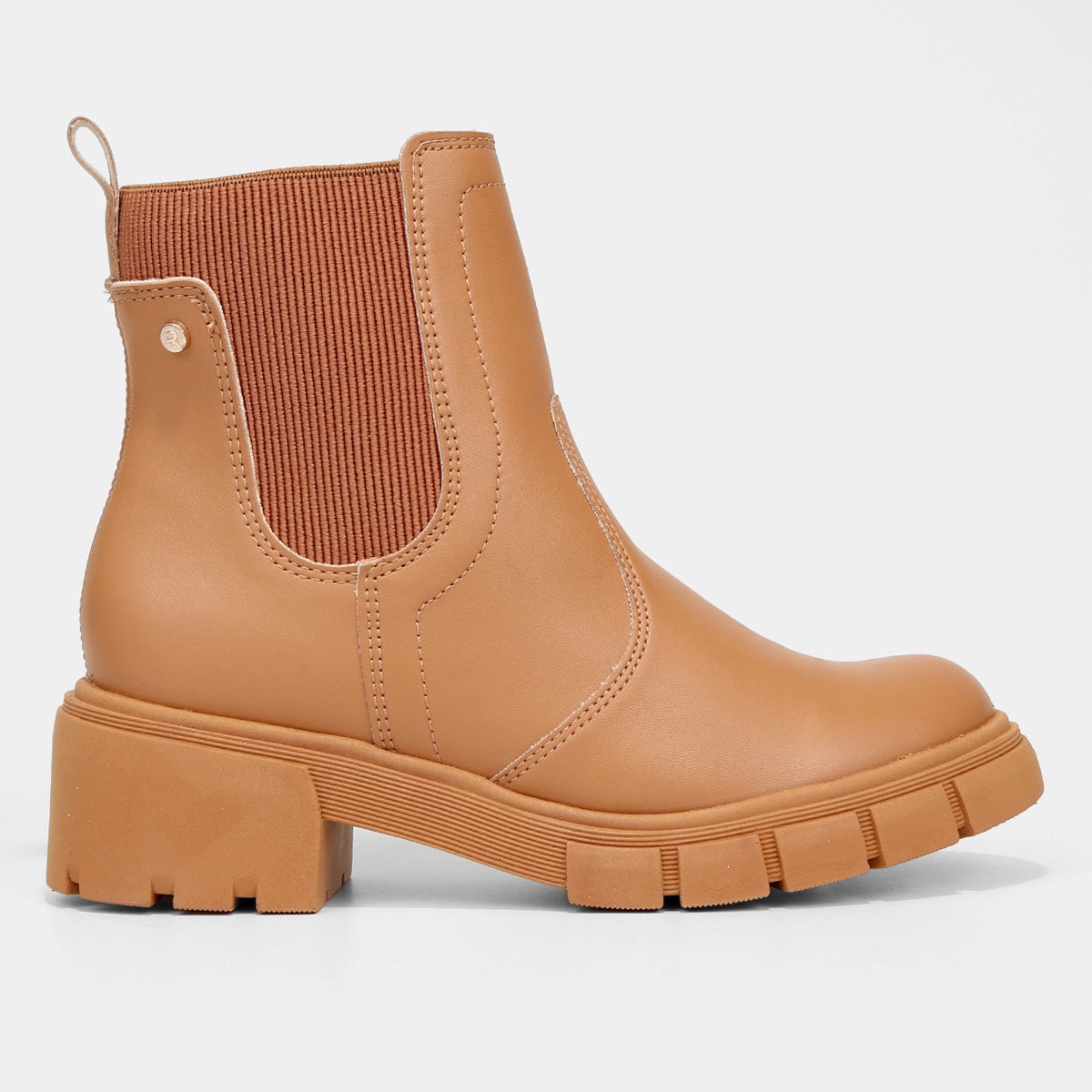 Bota Chelsea Ramarim Salto Baixo Tratorada Feminina - Caramelo Menor preço em Bota Chelsea Ramarim Salto Baixo Tratorada Feminina - Caramelo