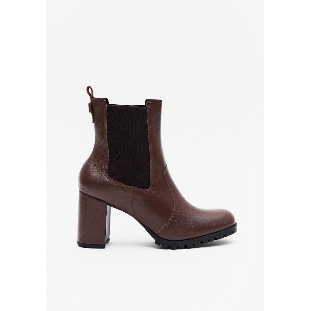 Bota Chelsea Salto Bloco Couro