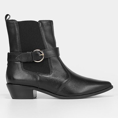 Bota Chelsea Shoestock Bia Perotti Couro Fivela Feminina - Feminino